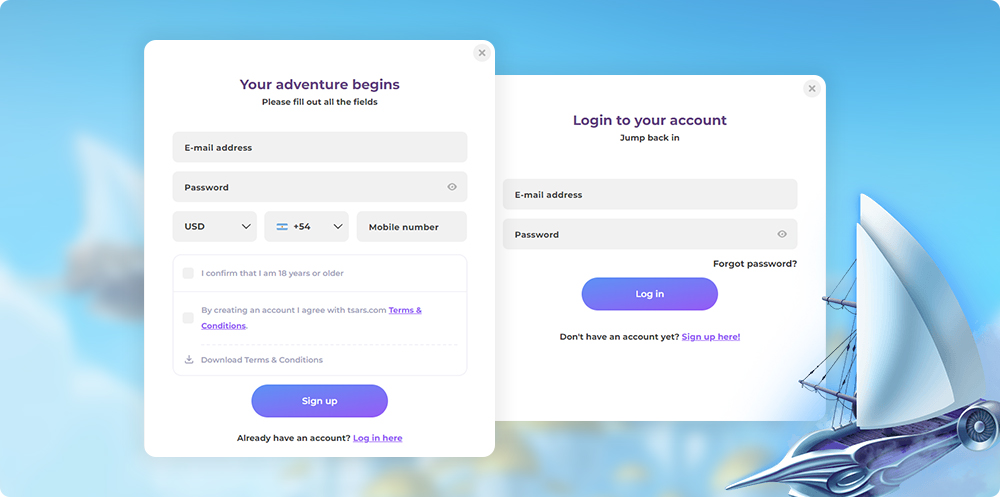 Tsars Casino Login and Registration